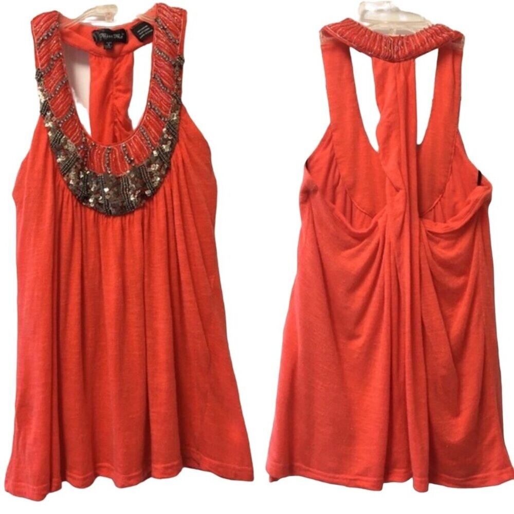 Miss Me Embellished Tank Women's Size Small Burnout Orange Very good used condit